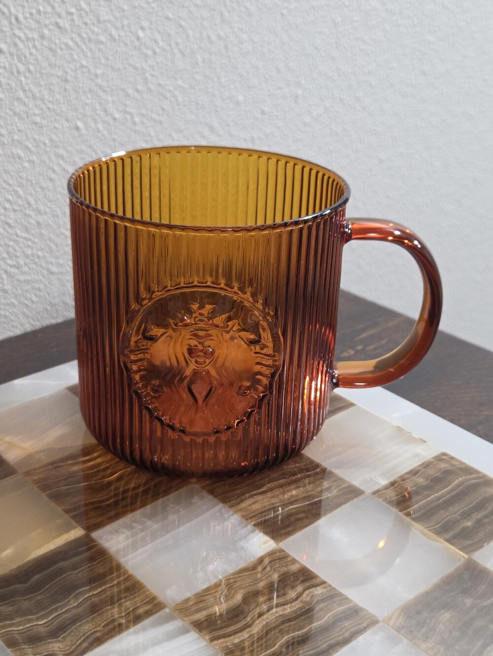 NWT Starbucks Amber Ribbed Glass Mug 14oz